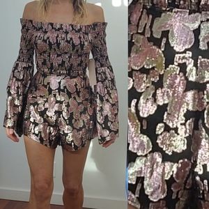 Nwt Alice McCall luminous metallic rose gold floral winter party playsuit xs 2